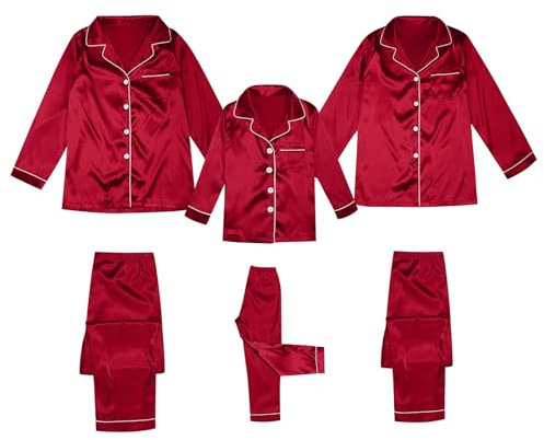 MOVAWAKY Ensemble Pyjama De Noel Famille Silk,Vetement De Noel Soie Pyjama De Noel A Carreaux Pyjama Noel Enfant Fille Vetement Bebe Noel Garcon Tenue Mere Noel Femme Costume du Pere Noel