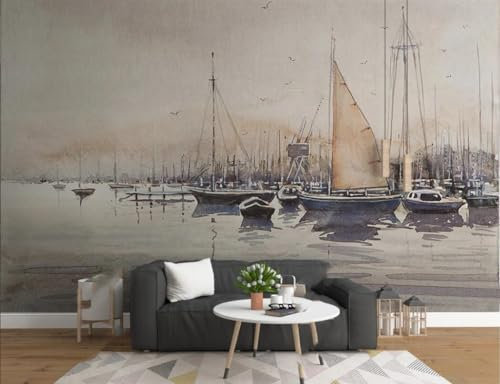 CLVIUJLBKLKSDD Papier Peint Panoramique Soie Sur Mesure 3D Motif Chinois Paysage Mur D'Arrière-Plan Simple Et Moderne Du Port De La Mer Nuageuse 300x210cm, Zen Poster Geant Mural