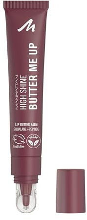 Manhattan High Shine Butter Me Up Lip Butter Balm, getönter, ultra-feuchtigkeitsspendender Lippenbalsam mit glossy Finish, vegane Formel, Vanilleduft, 15 ml, Fb. 004 Mellow Mocha