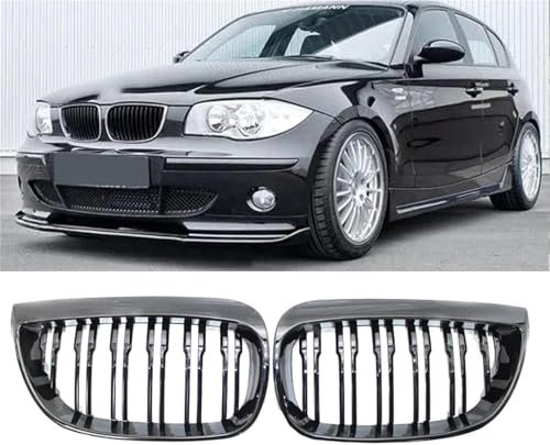 YIUBCZOQI E81 E87 Kühlergrill für BMW 1er E81 E87 120i 128i 130i 135i Nieren Doppelsteg Grill Sport Glanz Schwarz 2004 2005 2006 2007