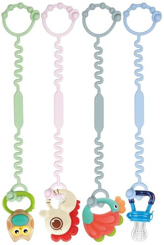 Baby Spielzeug Schnullerkette, 4 Stück Silikon Cup Catcher Sicherheitsgurte für Spielzeug Verstellbare Trinkbecher Halteriemen für Kinderwagen Hochstuhl Autositze