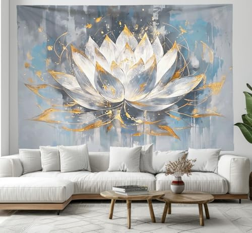 CEDNXOER Fleurs Abstraites 3D Effet Tapisserie Décoration Murale, Lotus Tapisserie décorative Murales, 100x150 cm décorative Pour Chambre Salon Serviette De Plage Tenture Murale