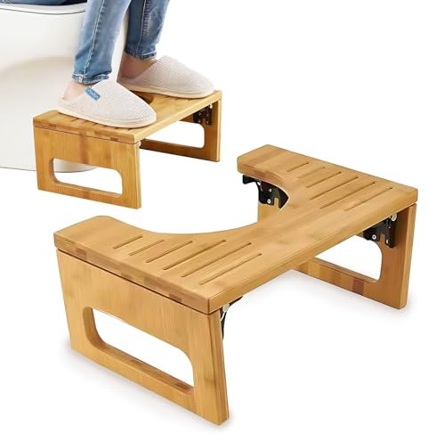 Klappbar Toilettenhocker Aus Bambus, WC Hocker Für Erwachsene, Rutschfester Squatty Potty Hocker, Klohocker Für Entlasten Sie Den Darm Und Lindern Sie Verstopfung Und Blähungen