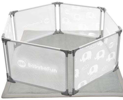 BabybeFun Laufstall Baby faltbar - stabil und flexibel - Laufgitter Baby - Absperrgitter - Playpen für Babys und Kleinkinder - sicherster Laufstall für sorgenfreie Eltern (Set mit Matte)