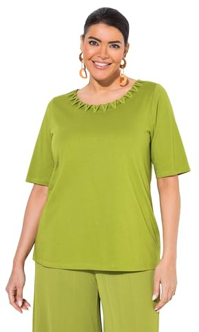 Ulla Popken Damen große Größen Übergrößen Plus Size T-Shirt, Flecht-Zierkante, Rundhals, Halbarm grasgrün 54+ 839040420-54+