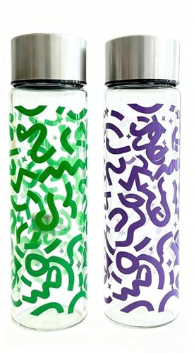 Anybear 2er Set Glas-Saftflaschen 400 ml mit Deckel, Glasflaschen für Säfte, Smoothies und Getränke, auslaufsichere Edelstahlkappen