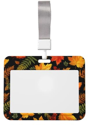 Porte-badge coulissant noir en plastique rigide avec feuilles d'automne pour cartes de travail, porte-nom pour infirmières, bureau