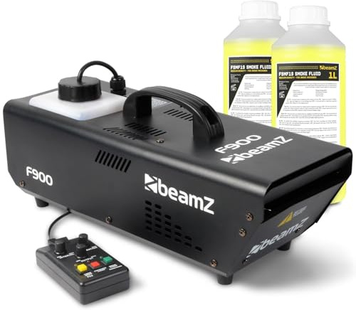 BeamZ F900 Hazer Nebelmaschine Set inkl. 2 Liter Nebelfluid, 900 W mit Fernbedienung, Dunstnebelmaschine, 900ml Tankinhalt, Timerfunktion, Fog Machine, konstante Nebelerzeugung, Theater, DJ, Party