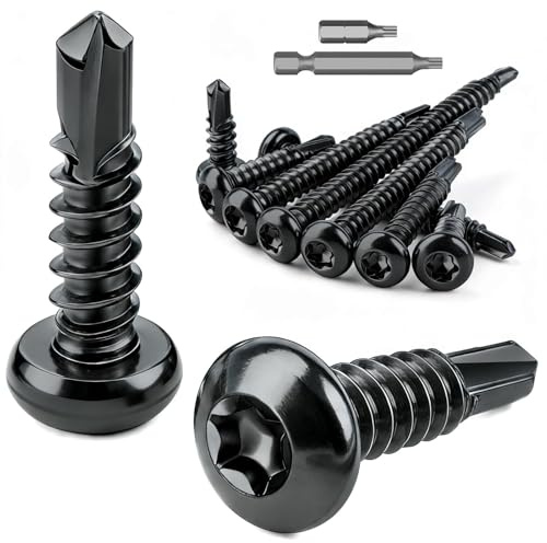 mawmuaw 110 Pcs Torx Vis Autoforeuse Inox M4,2x25 mm Visse Autoforeuse Noir | Vis Autoperforante, Inox 410, DIN 7504, Torx Tête Bombée Ronde Visse, pour Aluminium, Tôle, Bois