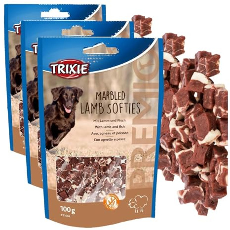 TRIXIE Hundeleckerli Premio Marbled Softies mit Lamm & Fisch Hundesnack - proteinreicher Fischsnack herzhaftes Leckerli mit Fleisch 100 g - 31604 (Packung mit 3)
