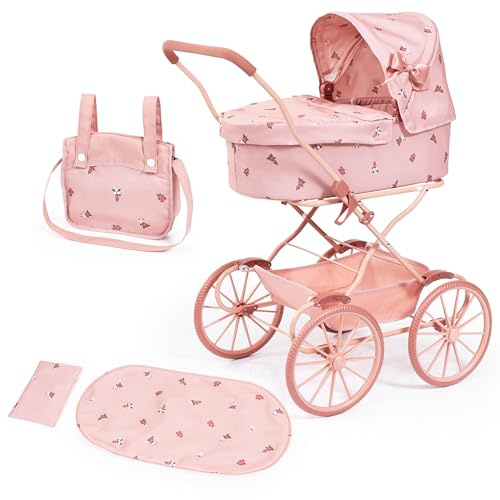 Bayer Design Puppenwagen nostalgisch, faltbar, mit Korb, Tasche | große Räder, Abdeckung, klassisch
