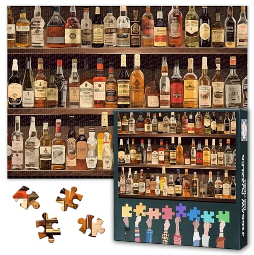 Puzzle 1000 Teile Kunst mit Spirituosenflaschen, Herausfordernde Puzzles | Whiskey reihe, entspannendes hobby, anspruchsvolle rätsel erwachsene, männer und frauen geschenk, heimdekoration 70 x 50 cm