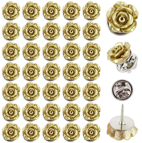 PH PandaHall 50pcs Rose Broche Épingles 12.5mm Résine Fleur Revers Épingles Floral Costume Épingle Rétro Rose Broche Badge pour Femmes Jour de la Mère Enseignant Mariage Robe Chemise Vestes