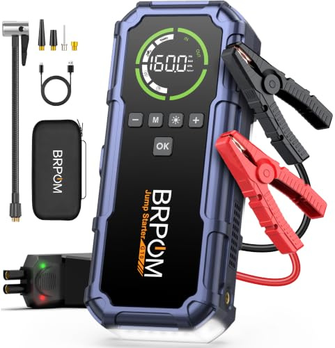 BRPOM Booster Avviamento Auto 8000A con Compressore 160 PSI, Jump Starter 12V, Avviatore Batteria Auto (Tutti i Motori a Benzina, Diesel fino a 12 L), Torcia LED 600 Lumen e USB-C（Dark purple）