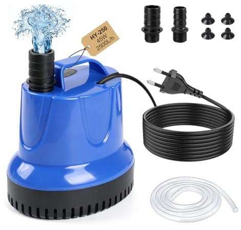 EXLECO Bomba de Agua Sumergible 45W 2500L/H, Mini Water Pump, Bombas de Achique para Aguas Sucias, Acuario, Estanque Jardín – Azul