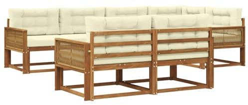 vidaXL Outdoor-Sofagarnitur mit Kissen 7 pcs Natur und Creme, Terrasse, modernes Outdoor-Möbelset, wetterfeste Garten-Sofa-Garnitur, Flexible Design-Sitzgelegenheiten aus Akazienholz