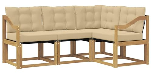 vidaXL Outdoor-Sofagarnitur mit Kissen 4 pcs Weiß und Beige, Gartenmöbel, modernes Sofa-Set für draußen, Loungebereich, haltbare Terrasse zum Entspannen und Wohlfühlen
