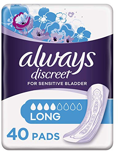 Always Discreet Incontinence Pads for Women, Long, 40 High Absorbency Pads
