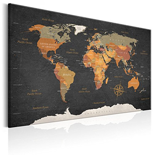 B&D XXL - Lavagna Di Sughero per Puntine - Mappa del Mondo 90x60 cm 1 Pezzo - Bacheca Sughero da Parete & Quadro su tela in un Uno - Decorativo per Parete per le Note Ufficio - Planisfero k-C-0048-p-c