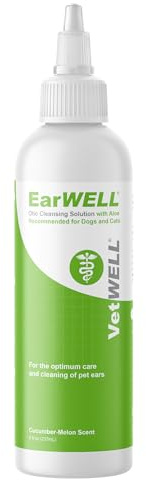 VetWELL Ear Cleaner for Dogs and Cats - Otic Rinse for Infections and Controlling Ear Infections and Odor in Pets - 8 oz (Cucumber Melon)
