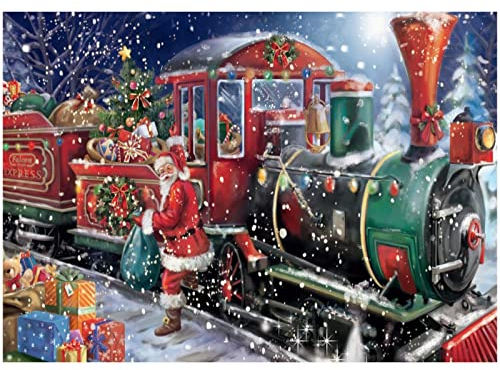 Diamond Painting Weihnachten 5D Diamantbild auf Leinwand, Kristalle zum Selbstaufkleben nach dem Malen-nach-Zahlen-Prinzip, Wanddekoration, Motiv: Weihnachtsmann unterwegs