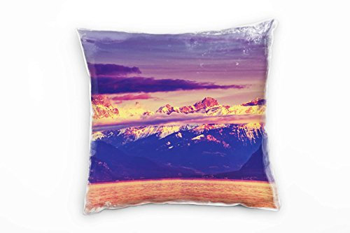 Paul Sinus Art Seen, Berge, Alpen, Schweiz, Sonnenuntergang, orange Deko Kissen 40x40cm für Couch Sofa Lounge Zierkissen - Dekoration zum Wohlfühlen