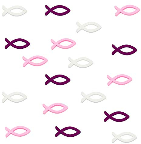 Oblique Unique® 18 Holz Fische Streuartikel für Taufe Kommunion Konfirmation Streudeko Tischdeko Verzierung - Rosa Lila Weiß Mix