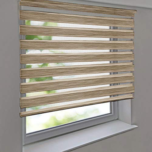 Doppelrollo Premium 140 x 180 cm Leinen-Struktur braun - Duorollo Vario Seitenzug zum Anschrauben freihängend für Wandmontage und Deckenmontage - inkl. Metallträger