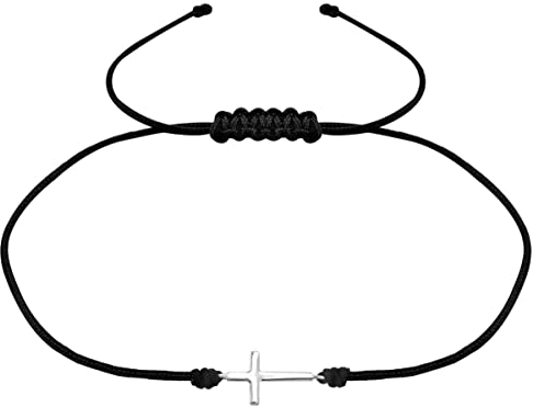 Milosa Damen Armband Kreuz 925er Sterling Silber, Nylonschnur Größenverstellbar - Geschenk für Frauen oder Mädchen
