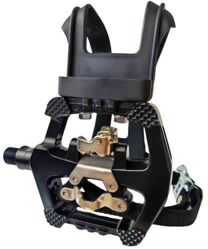 SharpCost YBEKI SPD Pedals - Hybrid Pedal with Toe Clip and Straps, Suitable for Spin Bike, Indoor Exercise Bikes and All Indoor Bike with 9/16 axles. 6 Month Warranty