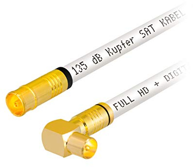 25m HB-DIGITAL HDTV Kupfer Antennenkabel für DVB-C Kabelreceiver IEC Antennenanschluss VERGOLDET 5X geschirmt 135dB Buchse, Stecker um 90° Grad gewinkelt Koaxial Kabel 1080p Full HD UHD Ultra weiß