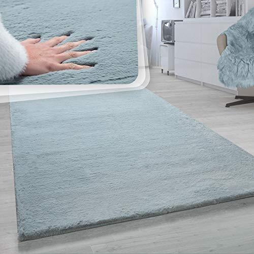 Paco Home Hochflor Teppich Für Wohnzimmer Softes Kaninchenfell Imitat Kunstfell In Türkis, Grösse:120x160 cm