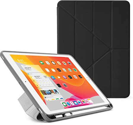 Pipetto Origami Pencil Case iPad 7. Generation Hülle 10.2 Zoll (2019) mit 5 in 1 Standpositionen, Stifteaufbewahrung & Auto Sleep/Wake Cover - Schwarz