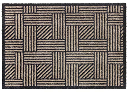 Schöner Wohnen Kollektion Fußmatte innen - Schmutzfangmatte 50 x 70 cm Gitter beige-anthrazit - rutschfeste Sauberlaufmatte - Fussmatte Haustür - Türmatte waschbar bei 30°C