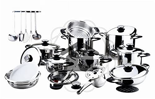 BATTERIA PENTOLE 35 PEZZI DIETETICA MSBAVARIA ACCIAIO INOX 18/10 T304 TRIPLO FONDO