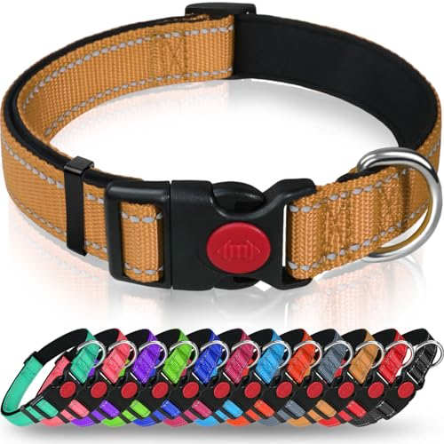 Taglory Hundehalsband, Weich Gepolstertes Neopren Nylon Hunde Halsband für Welpen, Verstellbare und Reflektierend für das Training, Braun