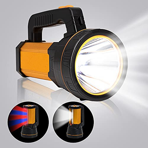 MAYTHANK - Linterna led recargable, alta potencia, profesional, portátil, grande, con proyector lateral, 4 pilas, 10.000 mAh, 7000 lúmenes