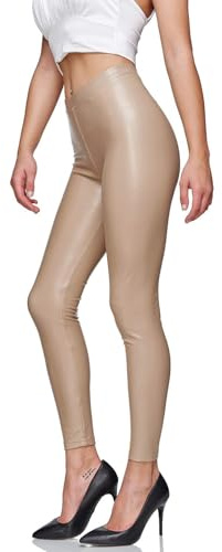 Glamexx24 Leggings en Similicuir pour Femme Taille Haute Pantalon Femme Aspect Cuir Coupe Skinny Collants Treggings Pantalon en Cuir Femme