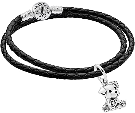 PANDORA Damen-Armband im Set mit Charm-Anhänger Labrador Puppy zauberhafter Armschmuck für Frauen, elegante Geschenkidee, 51524-41 41 cm