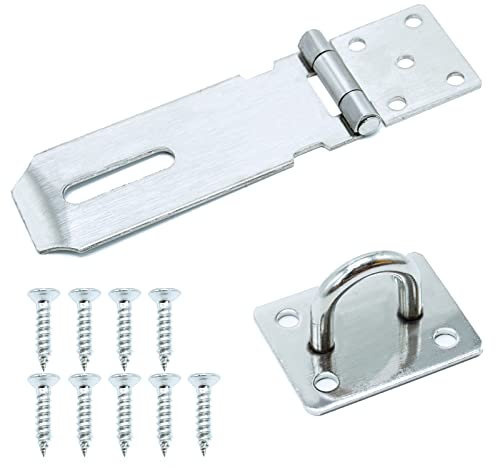 4 Inch Stainless Steel Padlock Hasp and Staple - Heavy Duty Door Lock Latch for Shed, Gate, Window, Cabinet, Pet Cage, Crate - Silver