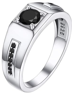 Bandmax Damen Herren Solitär Ring 925 Sterling Silber Größe 54 Verlobungsring Ehering mit Schwarzen CZ Hochzeit Schmuck Accessoire für Männer Frauen