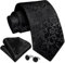 Enlision Schwarz Krawatte Herren Seide Hochzeit Krawatten und Einstecktuch mit Manschettenknöpfe Set Elegant Floral Einfarbig Seidenkrawatte mit Taschentuch Business Party
