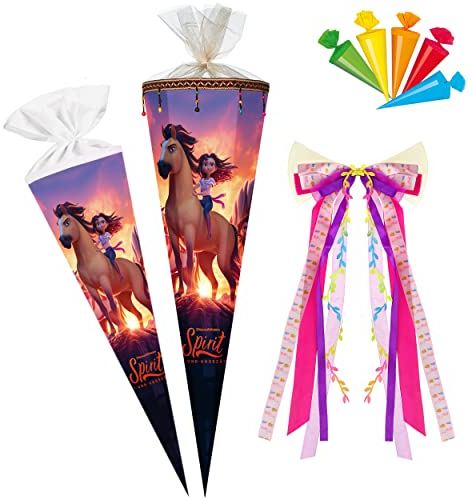 alles-meine.de GmbH mit Perlen Borte ! Schultüte - Pferd - Spirit 70-85 cm Größe wählbar inkl. Schleife + 5 kleine Zuckertüten - Zuckertüte - Tüllabschluß/Filzabschlu..