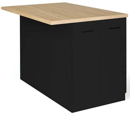 IDMarket Ilot central IVO 120 cm madera negra con encimera de haya