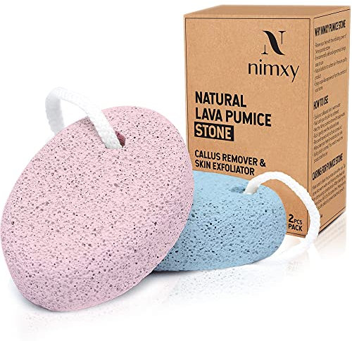 NIMXY Pumice Stone for Feet and Hands 2 Pcs – Feet Hard Skin Remover – Foot Scrubber for Dead Skin Removal – Natural Foot File and Callus Remover for Skin Exfoliation (Pink & Blue)