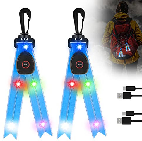 Vaileal LED Blinklicht Schulranzen - 2er USB Aufladbar Kinder Reflektoren Blinklicht Schulranzen Sicherheitslicht, wasserdichte Sicherheit Licht Reflektor Anhänger für Schulranzen (Blau)