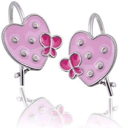 Personalisierte 925 Sterling Silber Herzen und Schmetterlinge Kinder Bell Ohrringe - Kids Collection + personalisierte Geschenk-Box - Geburt Kommunion Taufe Geburtstag Ohrringe