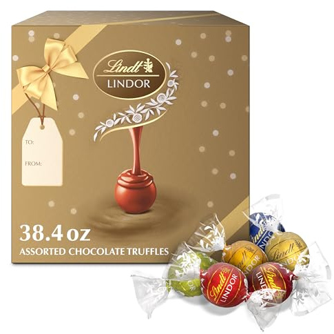 Lindt LINDOR Assorted Chocolate Candy Truffles Gift Box, 90 Count, 38.4 oz.