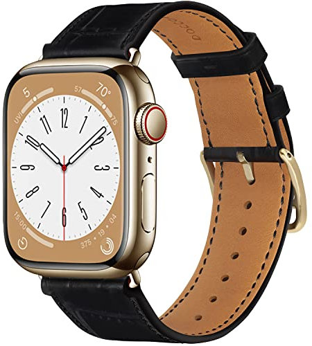 Docco Jette Correa de cuero compatible con Apple Watch Band de 41 mm, 40 mm, 38 mm(negro-dorado)
