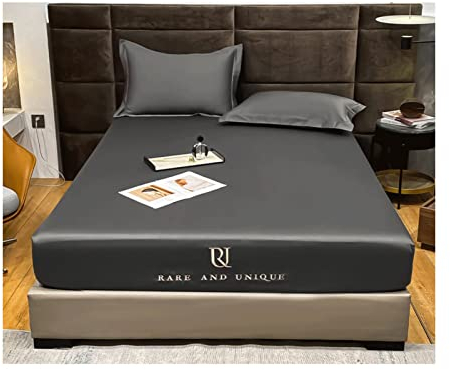 Luxus Satin Spannbettlaken Baumwolle 180x200cm 150x200cm 120x200cm Boxspringbett Topper weiches 500 Fadenzahl Hotelqualität Spannbetttuch bis 30cm hohe (Color : Graey, Size : 120x200x30cm+48x74cmx2